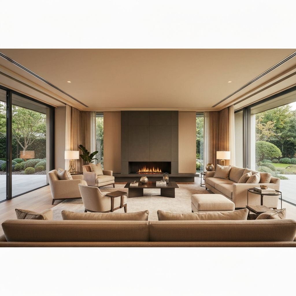 Elegant modern living room with warm neutral tones
